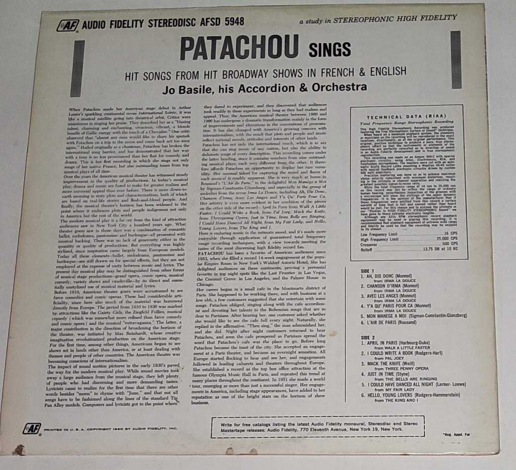 Купить Паташу Бродвейские шоу на французском английском языке, LP 1960 года: отзывы, фото, характеристики в интерне-магазине Aredi.ru