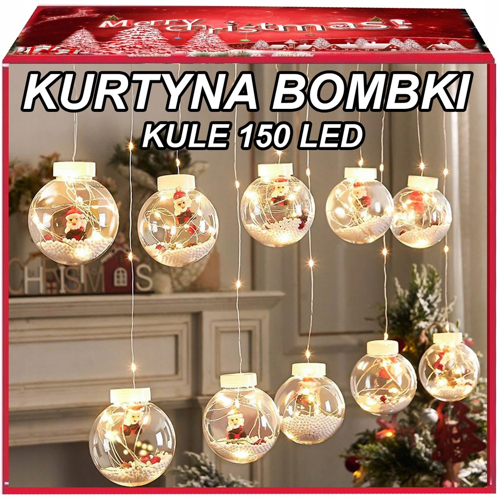 BOMBKI 150 LED MIKOŁAJ BAŁWAN LAMPKI KURTYNA 3M