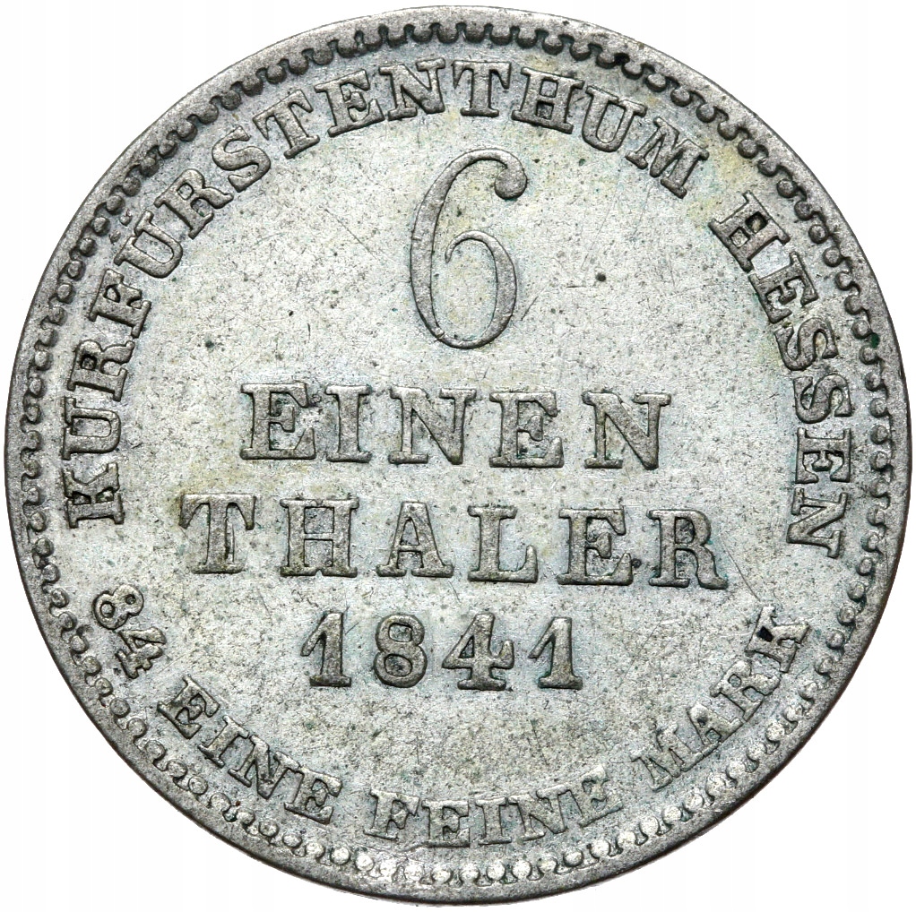 + Hesja Kassel - Wilhelm II - 1/6 Talara 1841 - Srebro - STAN !