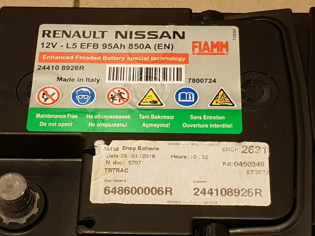 Battery 12V 95Ah/850A Renault Master since 2010 START&STOP EFB -  353x175x190 mm - BOSCH - 244108926R