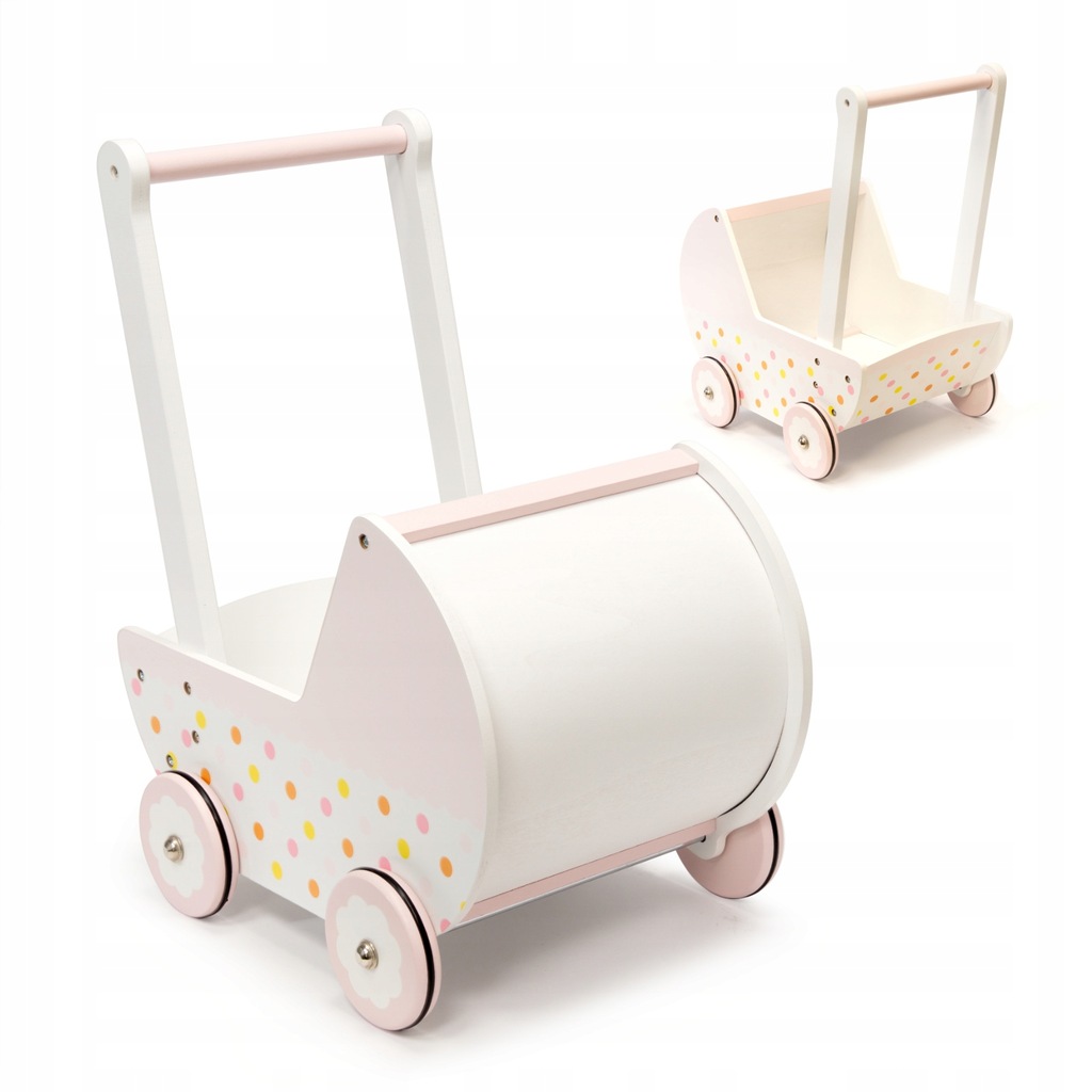 Wózek dla lalek spacerówka gondola drewniany pchac