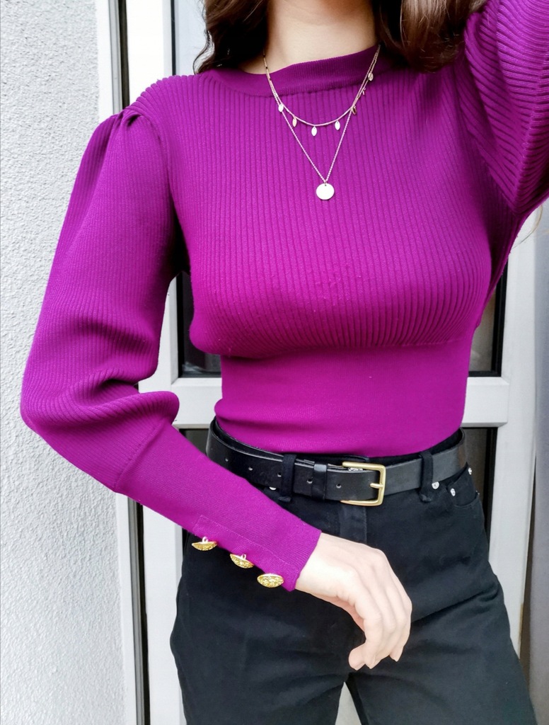 Fioletowy sweter crop bufiaste rękawy vintage Zara