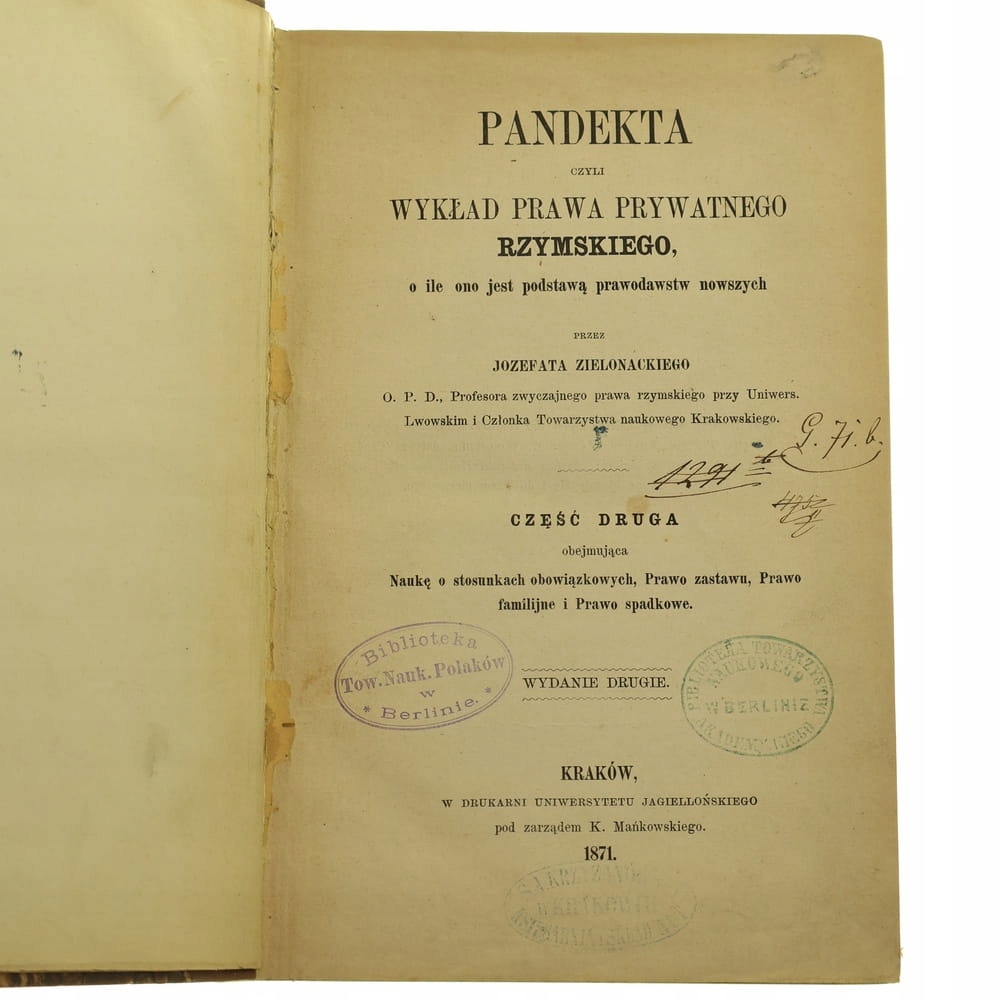 Pandekta czyli Wykład prawa prywatnego rzymskiego, o ile ono jest podstawą