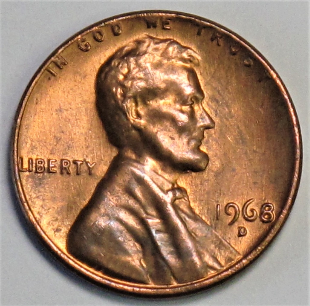 USA 1 cent 1968 r D z rolki menniczej