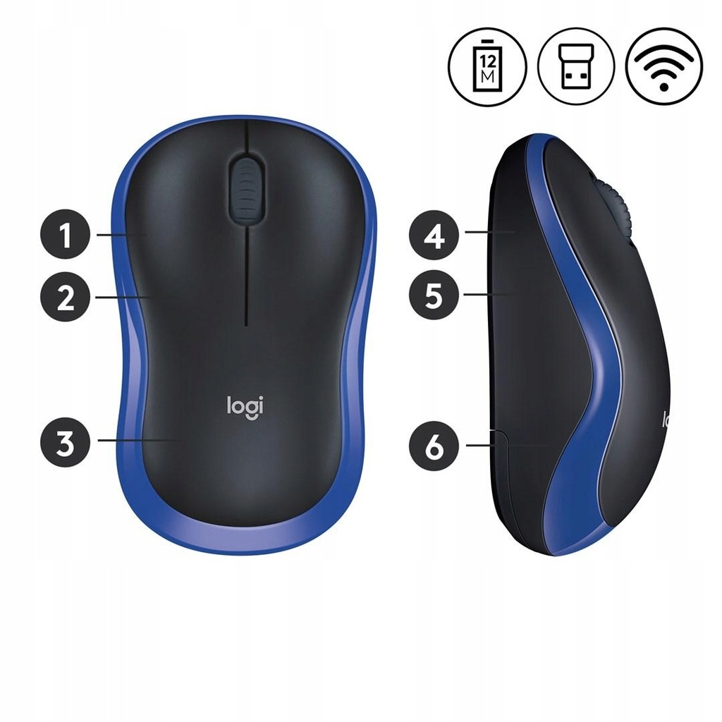 Mysz Logitech M185 910-002239 optyczna 1000 DPI kolor niebieski