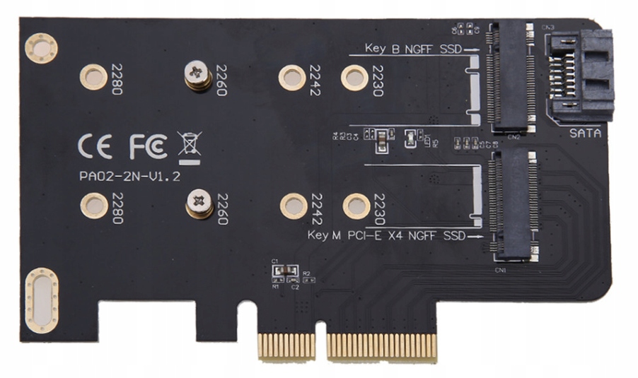 2x Adapter M.2 PCIe M2 SSD key NVME M key B SATA