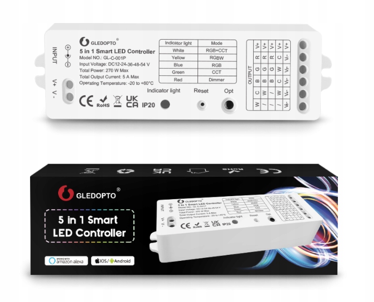 Sterownik Gledopto Ściemniacz sterownik ZigBee pasków LED DC12-24V-54V