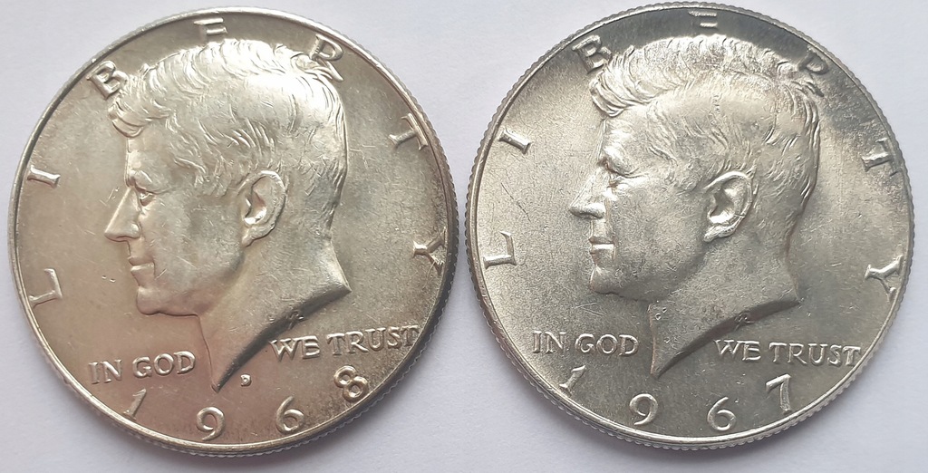DWIE MONETY 1/2 DOLARA - KENNEDY 1967 i 1968 (1)