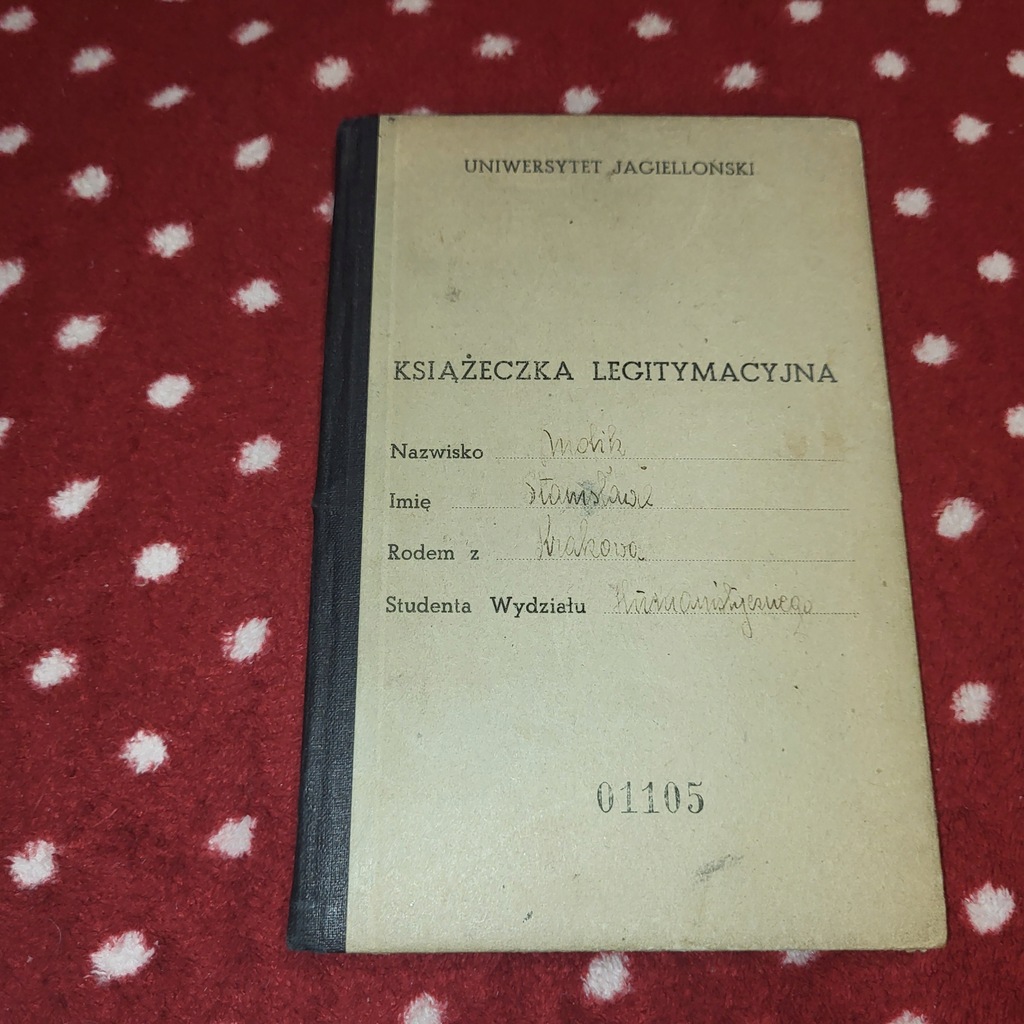 Książeczka legitymacyjna indek UJ humanistyka 1947