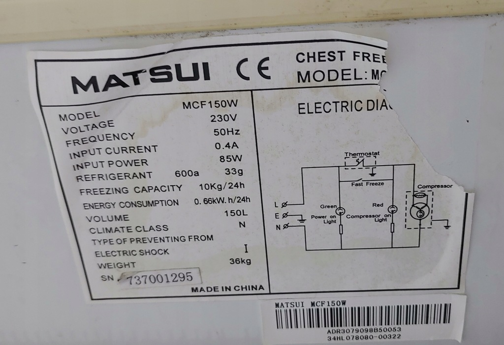Zamrażarka MATSUI 150 litrów - 12313695920 - oficjalne archiwum