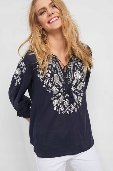 ORSAY- granatowa bluzka boho z haftem - 38