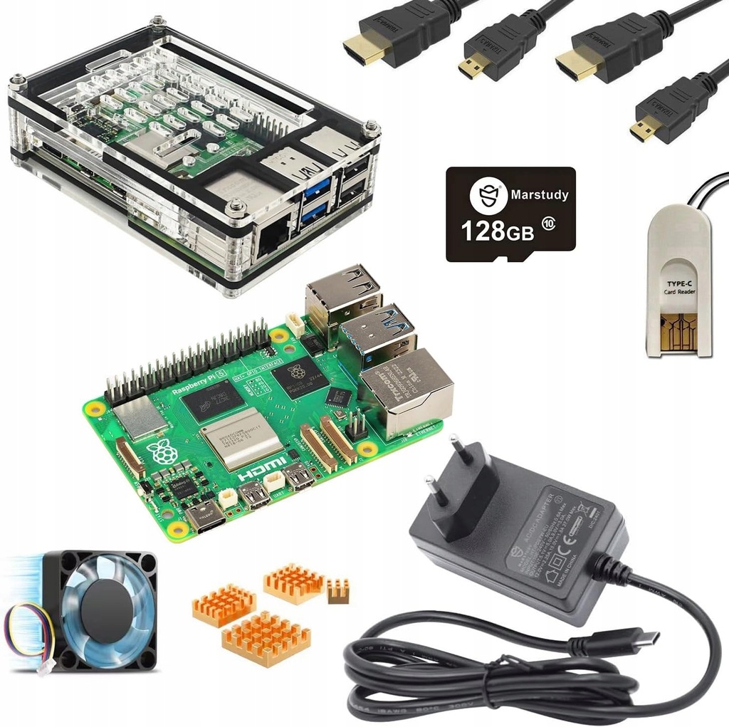 Marstudy Raspberry Pi 5 zestaw startowy 128GB 8GB RAM OS preinstalowany