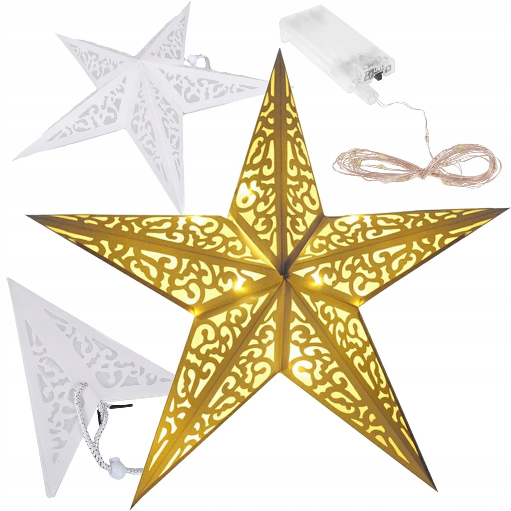GWIAZDA SKŁADANA ŚWIECĄCA LED WITRAŻ PAPIEROWA 3D AŻUROWA ABAŻUR 40CM