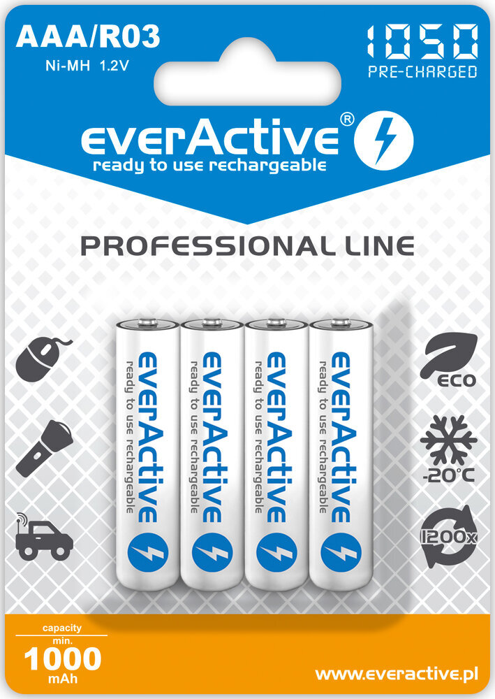 4 everActive R03 AAA 1000 mAh niskiego samorozładowania