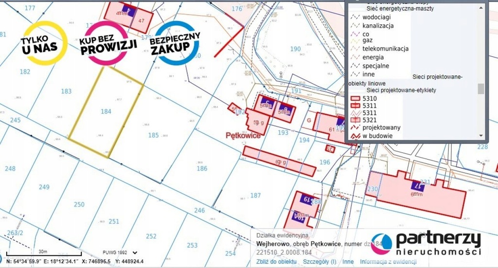 Działka, Pętkowice, Wejherowo (gm.), 601 m²