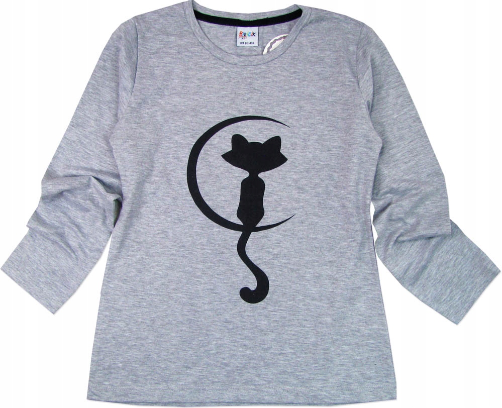158cm Bluzka bawełniana T-shirt KOT długi rękaw szary KOTEK K166