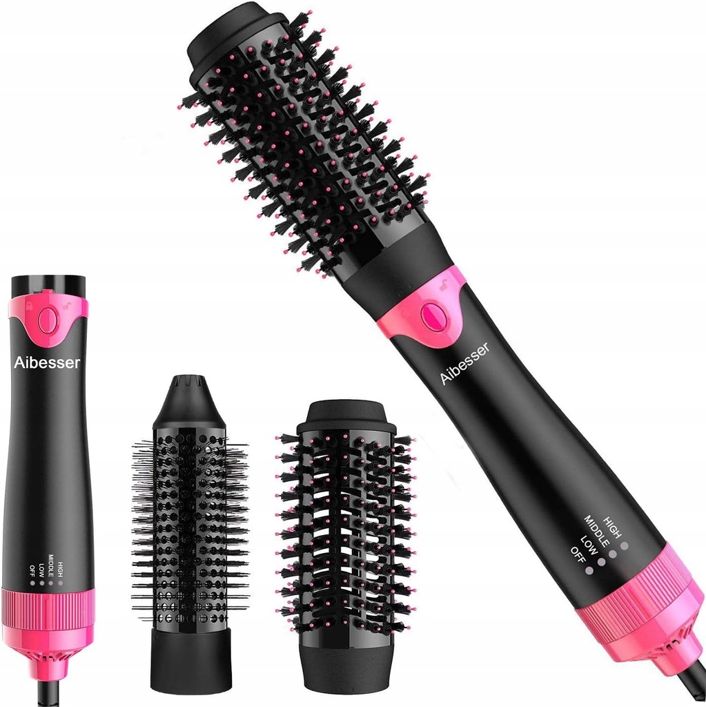 Szczotka Do Włosów 3w1 Suszarka Lokówka Prostownica 1000W 2 Końcówki Jony