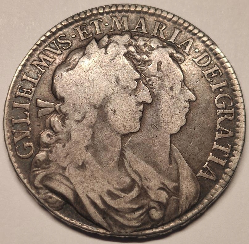 Wielka Brytania Wilhelm III i Maria II Stuart 1/2 Korony 1689 RZADKA