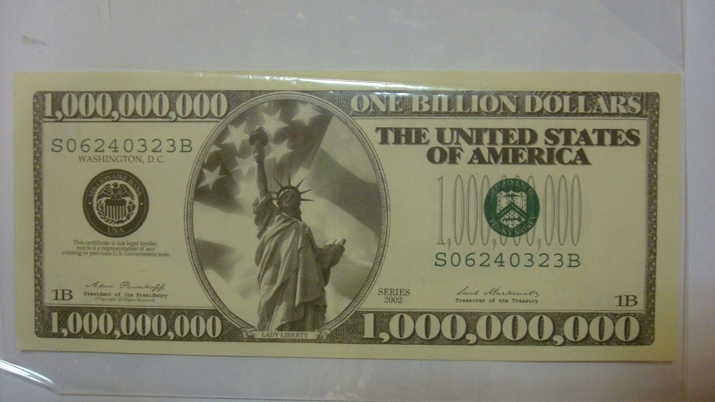 Banknot fantazyjny USA bilion dolarów 2002 stan 1