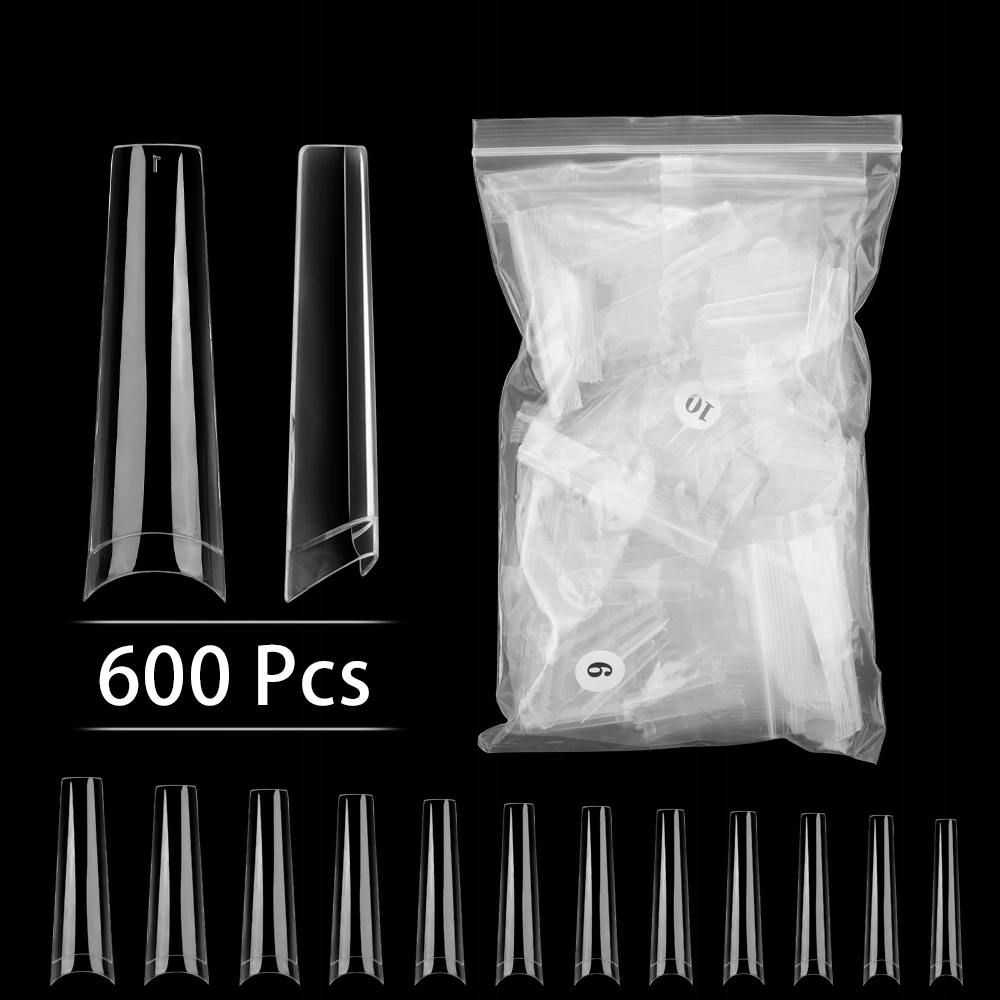 500/600Pcs Nail Tips NEW Long Coffin Fake Nail Hal