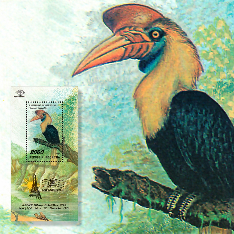 Indonezja Ptaki Dzioborożec Hełmiasty Blok ** 1996