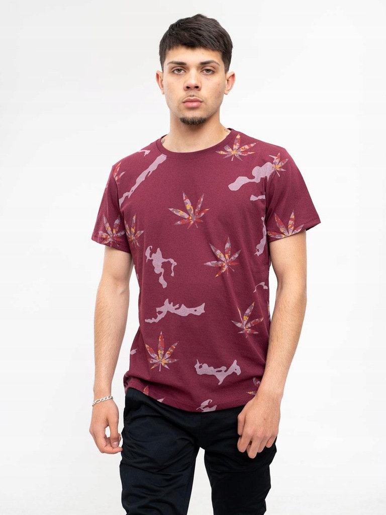 Koszulka T-Shirt Męska Camo Ganja Bordowa MODNA XL