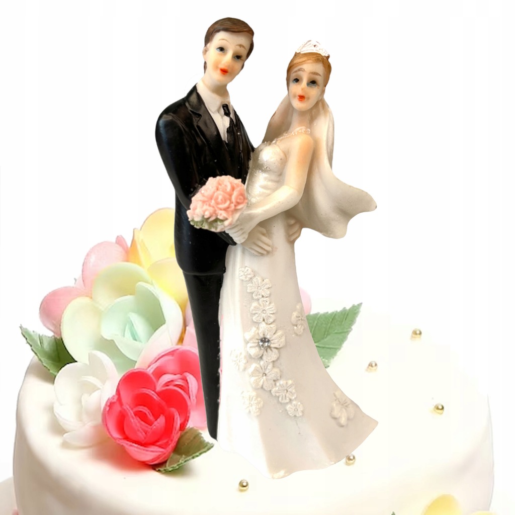 FIGURKA TORT WESELNY PARA MŁODA BUKIET TOPPER ŚLUB
