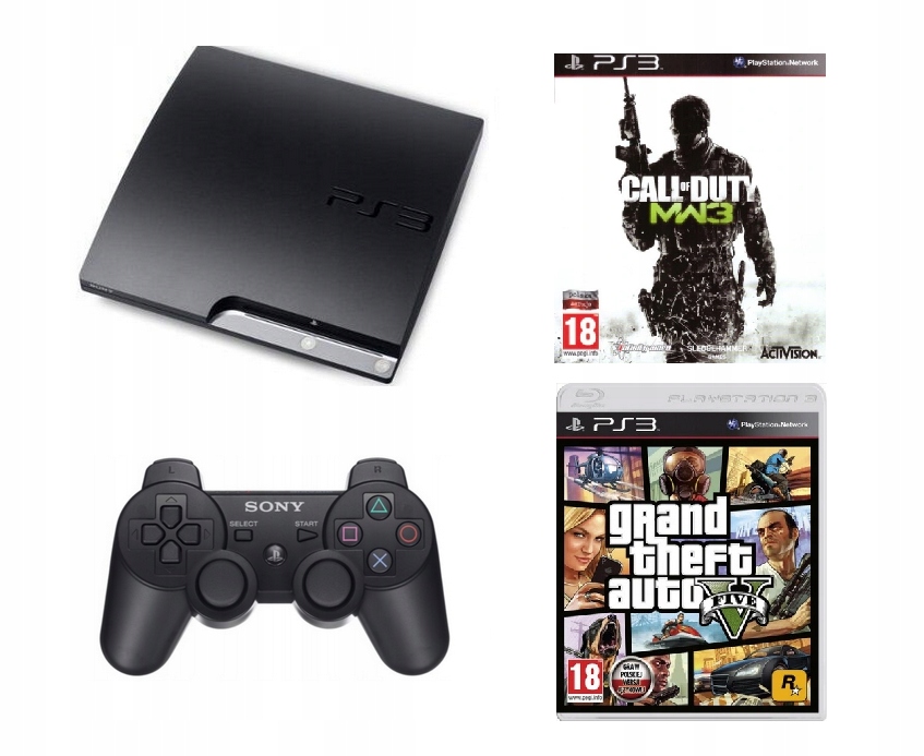 PS3 PlayStation 3 Slim 320GB + GTA V + 2 Pady