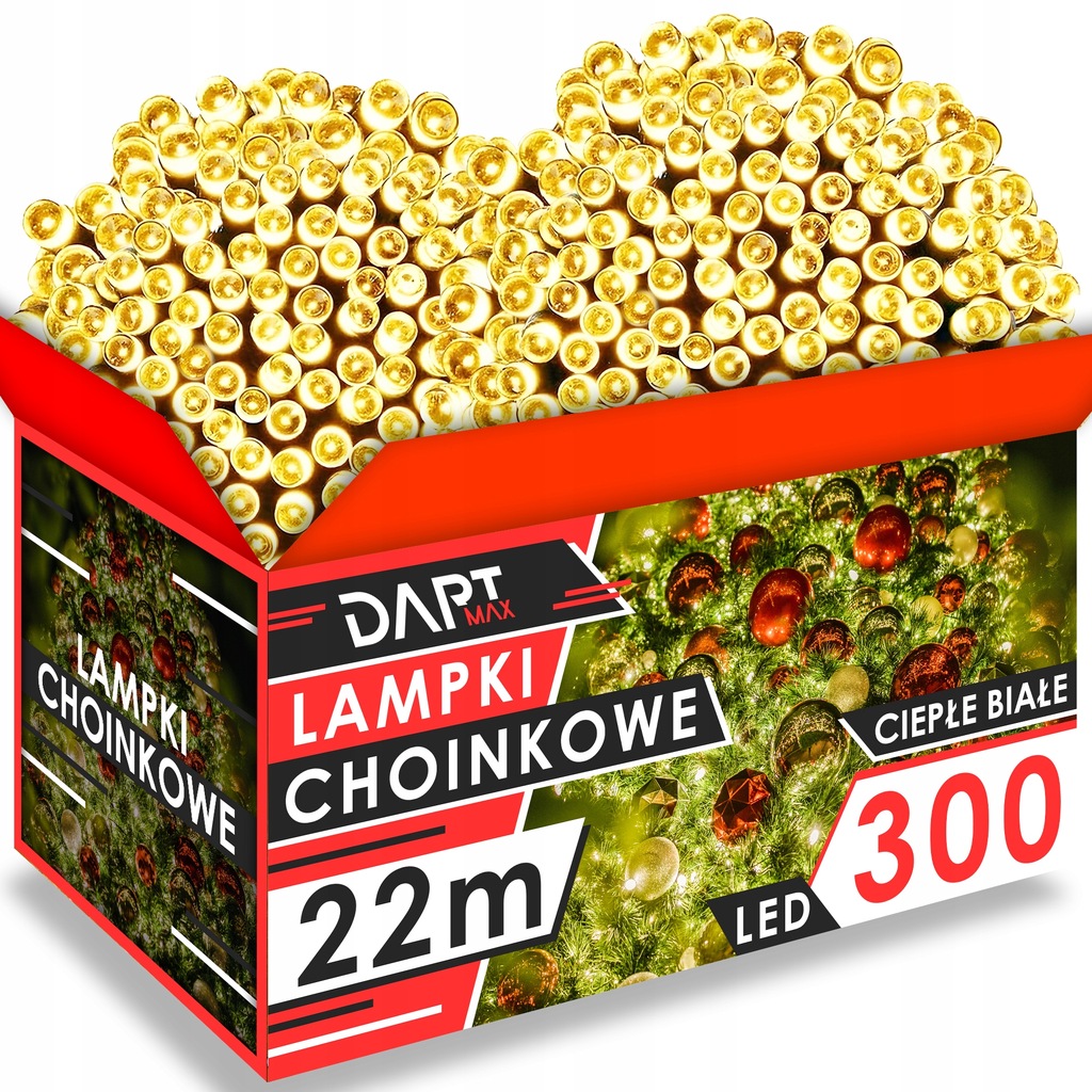 LAMPKI CHOINKOWE 300 LED ZEWNĘTRZNE WEWNĘTRZNE CIEPŁE BIAŁE ŚWIĄTECZNE 22 M