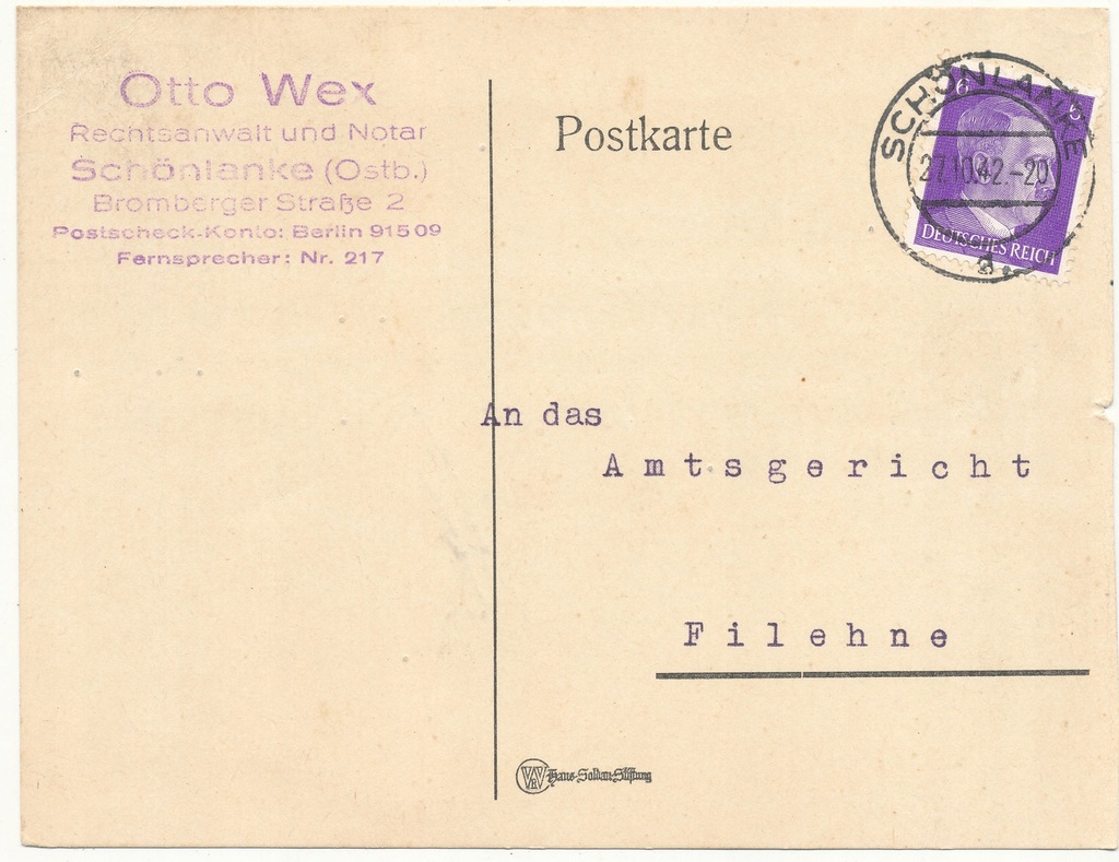 Trzcianka Otto Wex do Wieleń 1942 r