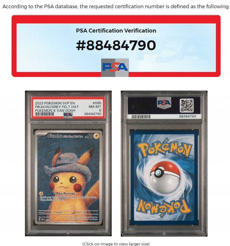 SVP 85 | PSA 8 #88484790 | Pikachu with Grey Felt Hat | Promo