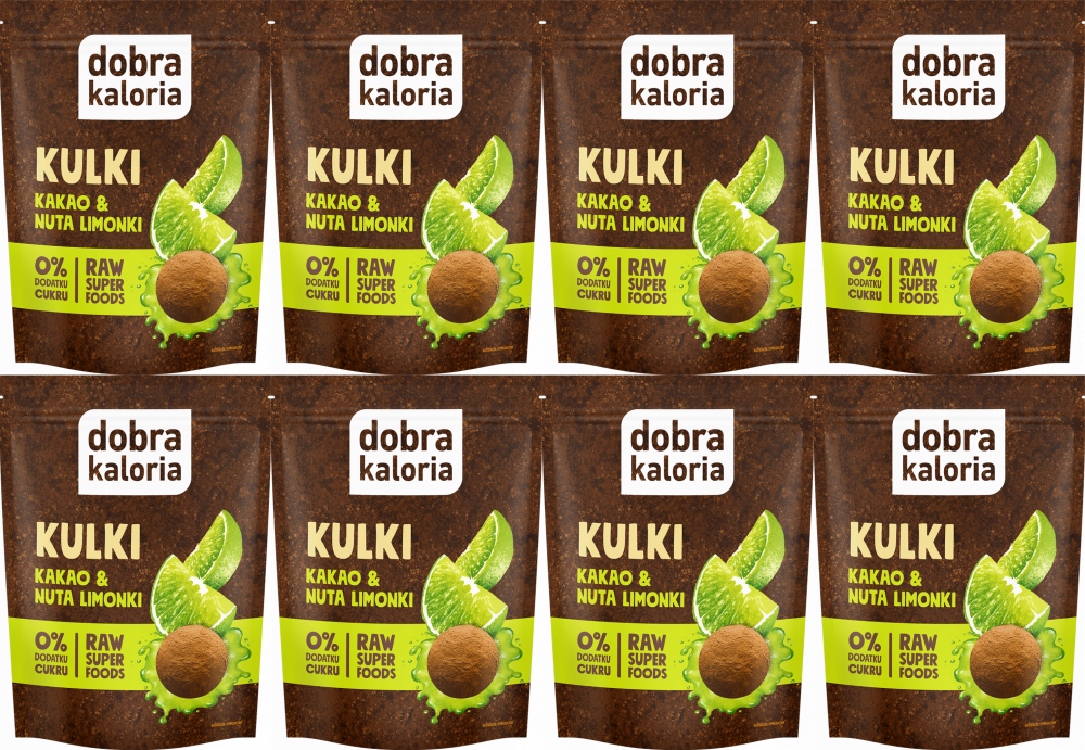 DOBRA KALORIA ZDROWA PRZEKĄSKA KULKI MOCY KAKAO i LIMONKA 65g bez CUKRU x8