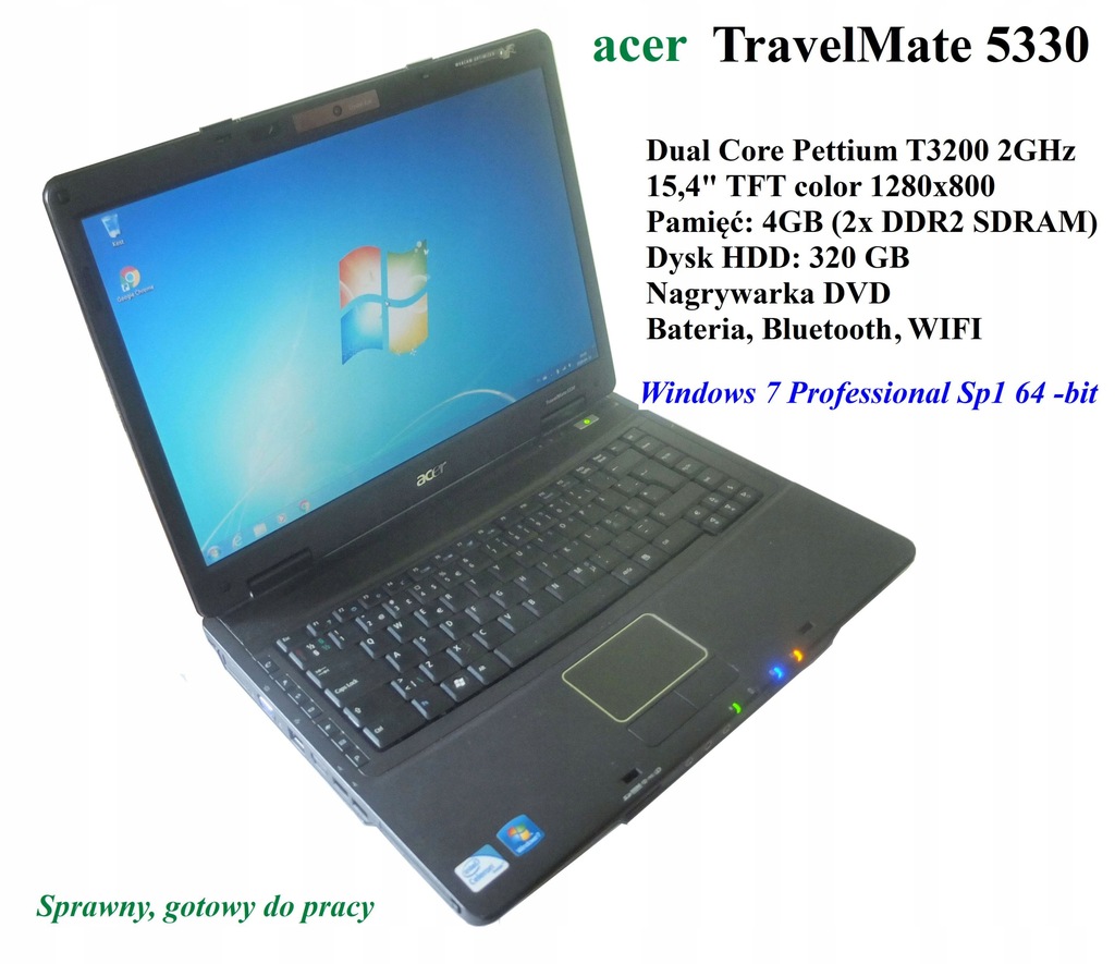 Acer Travelmate 5330 DUAL 2GHz 320GB 4GB Win7