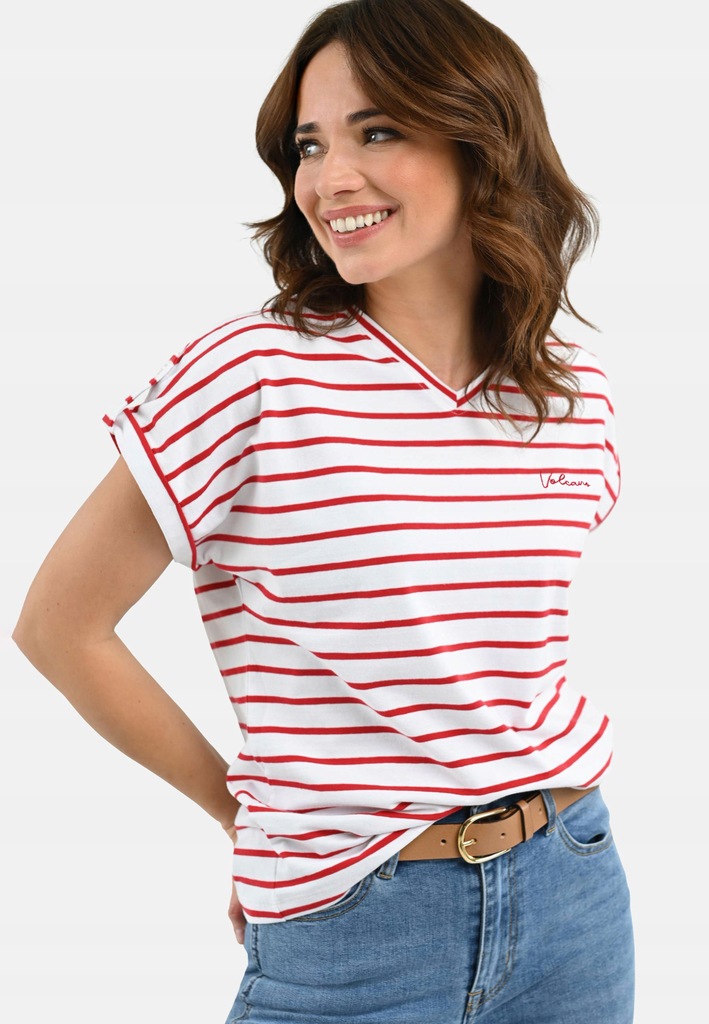 DAMSKA KOSZULKA T-SHIRT W PASKI COMFORT FIT VOLCANO T-PORTO XL