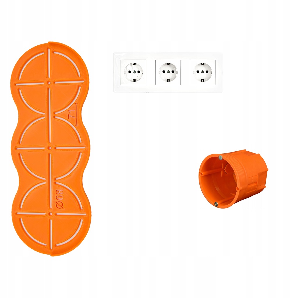 SZABLON WZORNIK DO WYZNACZANIA OTWORÓW PUSZEK ELEKTRYCZNYCH 68/71 3 OTWORY