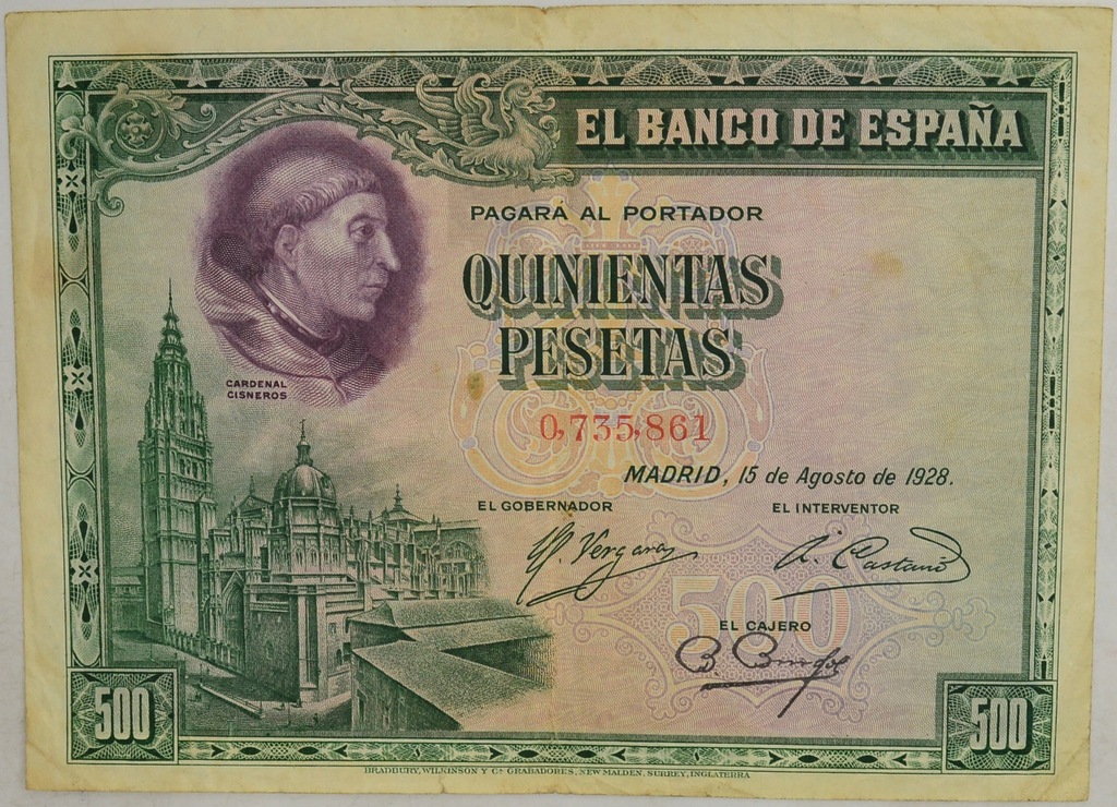 19.Hiszpania, 500 Peset 1928, P.77.a, St.3+