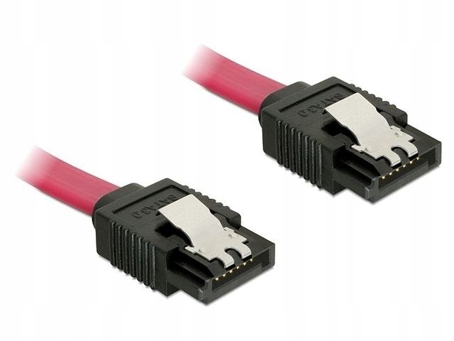 KABEL SATA DATA III (6GB/S) F/F 10CM Z ZATRZASKAMI METALOWYMI CZERWONY DELO