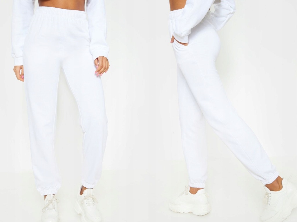 PrettyLittleThing Białe Spodnie Dresowe Jogger XS