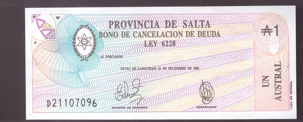 Argentyna - banknot - 1 Austral 1987 rok