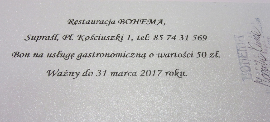 Bon na usługę gastronomiczną- Bohema