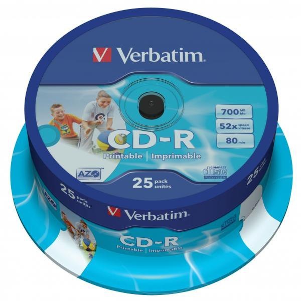 Verbatim CD-R, 43439, AZO Wide Inkjet Printable, 25-pack, 700MB, 52x, 80min