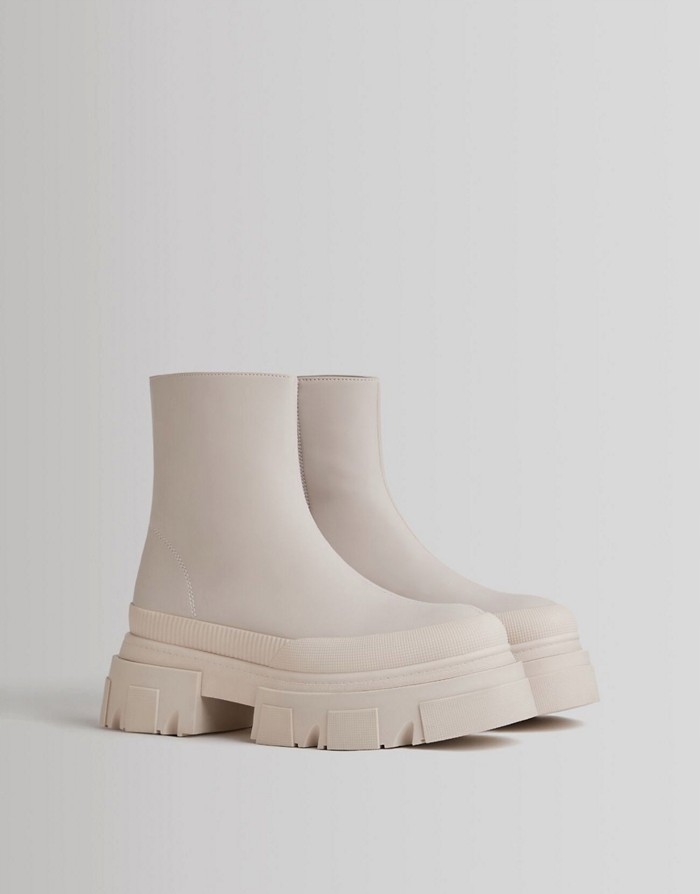 BERSHKA BEŻOWE BOTKI GRUBE PODESZWY (41)