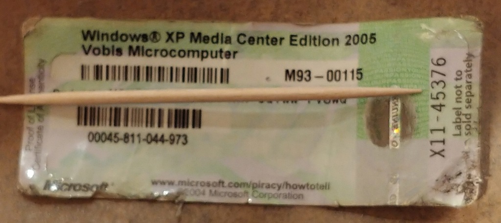 WINDOWS XP MEDIA CENTER EDITION 2005 KLUCZ
