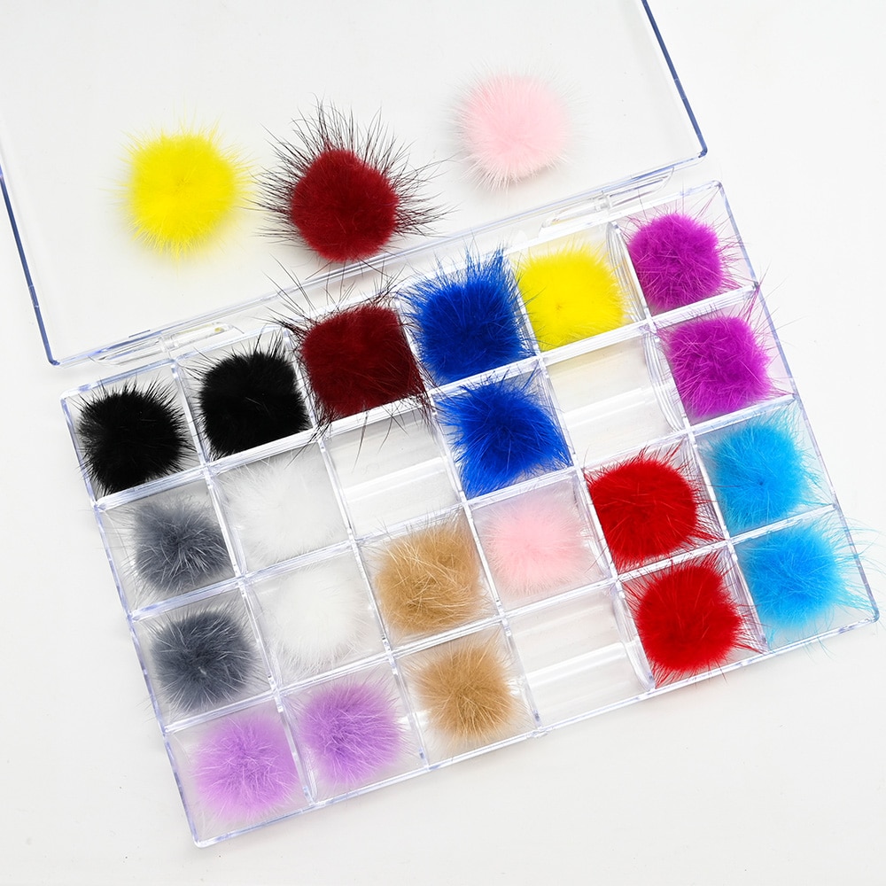 24Pcs Nail Magnetic Fur Charms For Girls Colorful