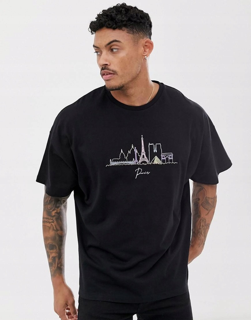 ASOS DESIGN__XZX CZARNY T-SHIRT OVERSIZE__L