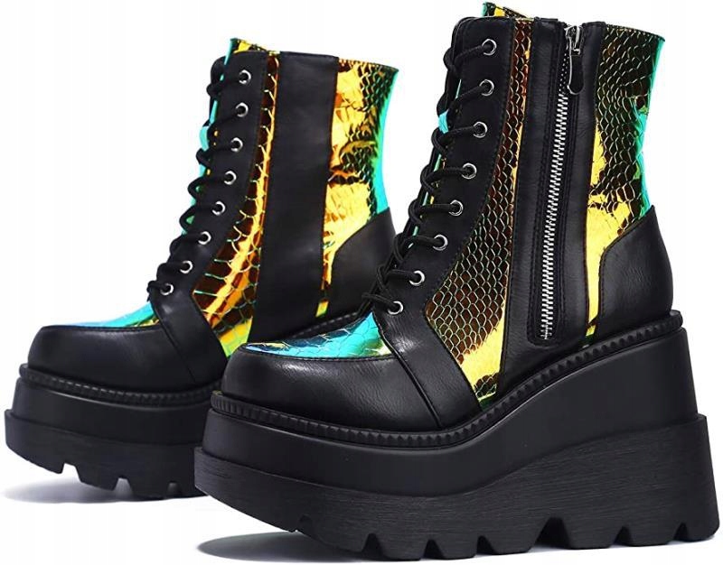 Laserowe buty damskie platformy z wysoką cholewką