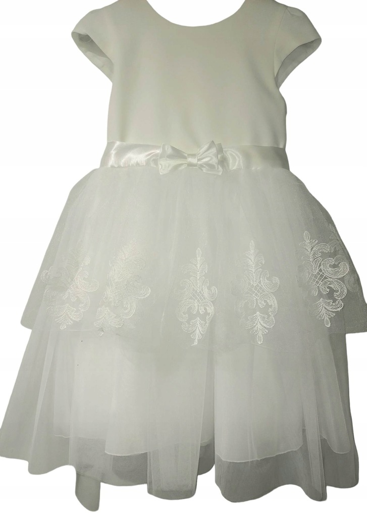 Sukienka komunijna biała tiul haft falbany r. 134