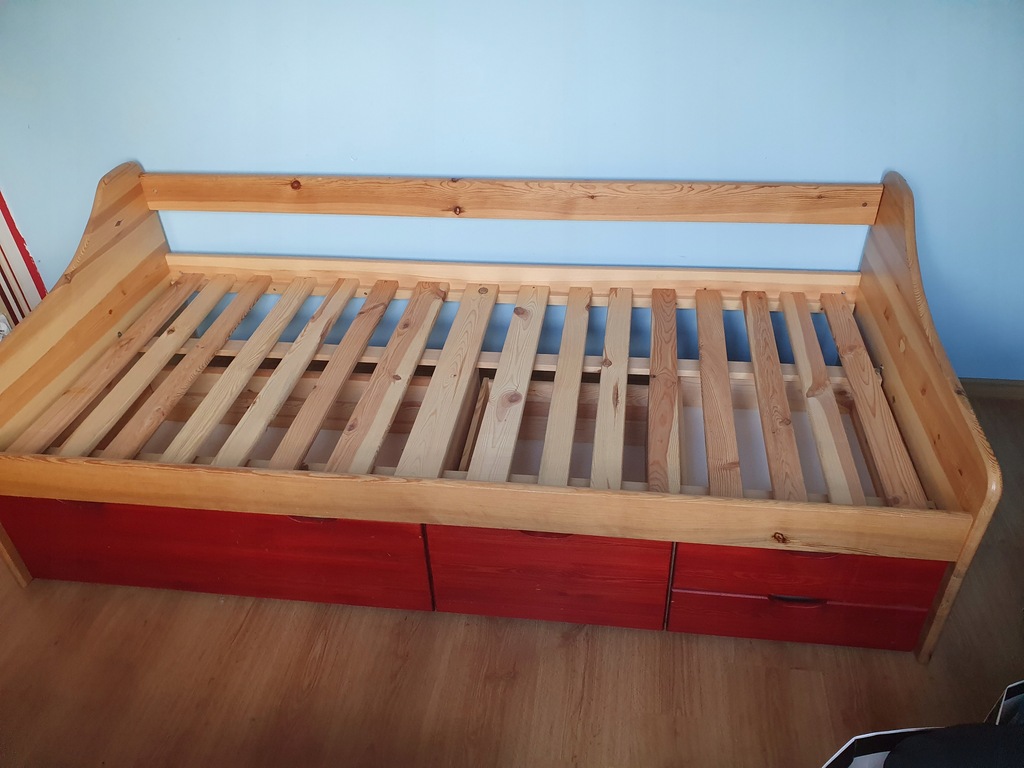 Łóżko młodzieżowe bordowe 90x200 z szufladami