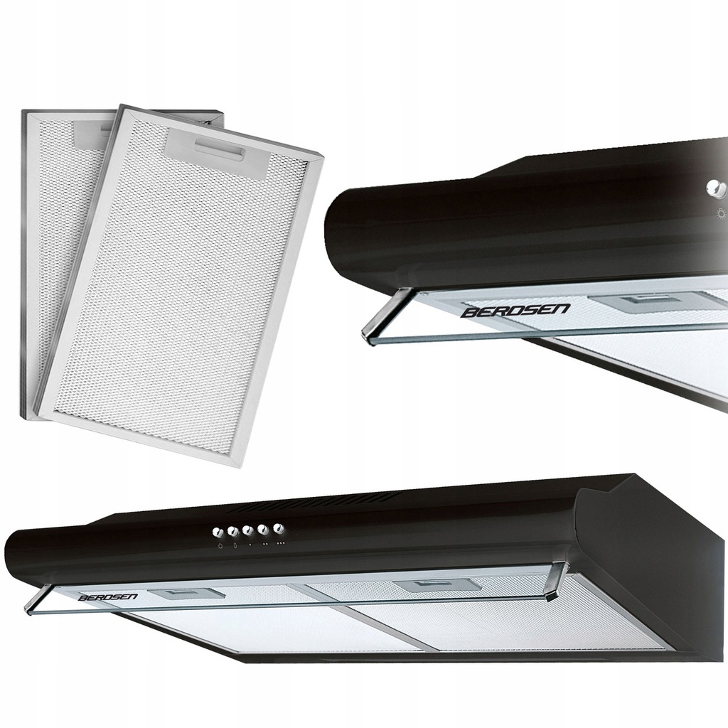 Okap kuchenny podszafkowy - pochłaniacz 60 cm Berdsen BE-10-A czarny, Berds