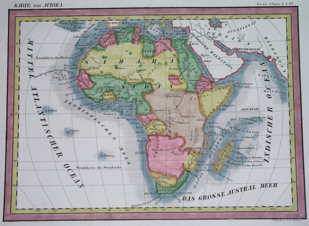 1842 ORYGINAŁ MAPA AFRYKA KENIA CZAD EGIPT MAROKO
